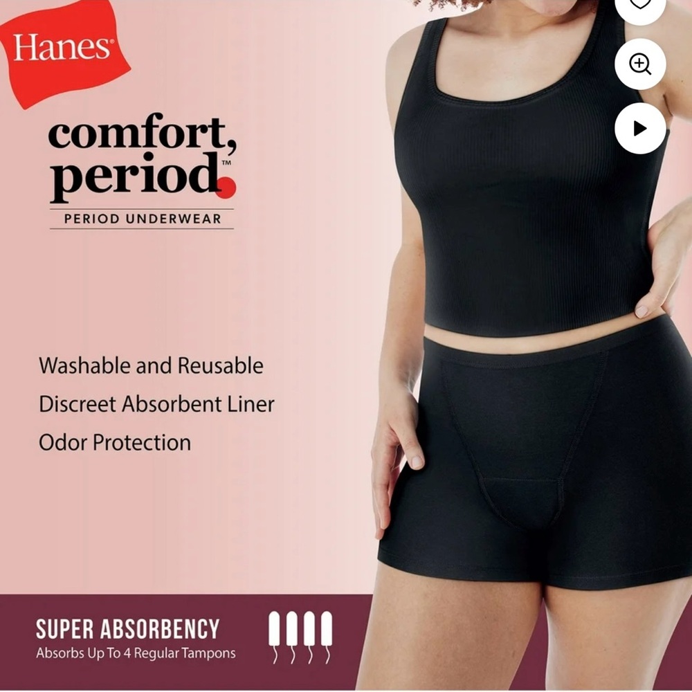 Hanes Comfort Super Period Protection Boxer  Briefs in Black, 2 pack, 5/Medium - Picture 10 of 10